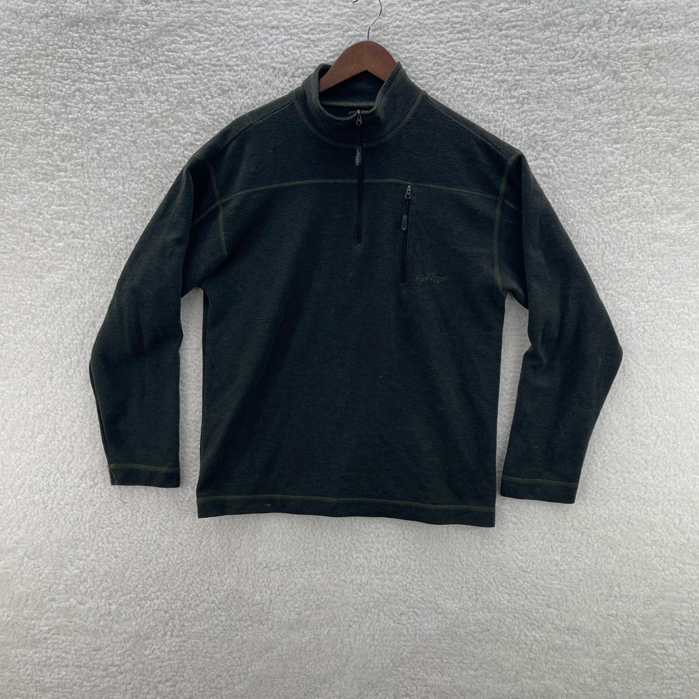 Orvis Trout Bum 1/4 Zip Pullover Mens Medium Green Wool Blend Base Layer Outdoor